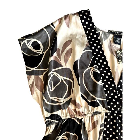 Vertigo Satin Floral V Neck Short Sleeve Sexy NEW Office Blouse Top Work Large - Picture 4 of 6